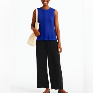 EILEEN FISHER Ribbed Mock Neck Top Iris Purple Tencel Blend Stretch L